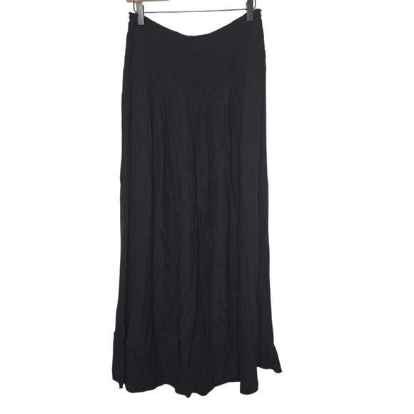 HEYSON Womens Smocked Waist Black Lightweight Rayon Maxi Skirt Size Large - Picture 2 of 6